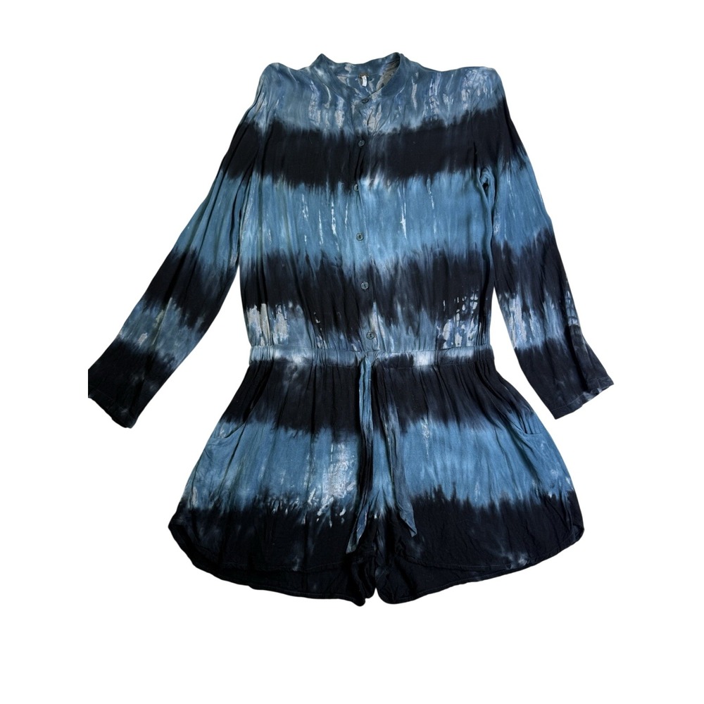 Young Fabulous & Broke Romper Womens S Blue Excellent Tie Dye Long Sleeve Pocket